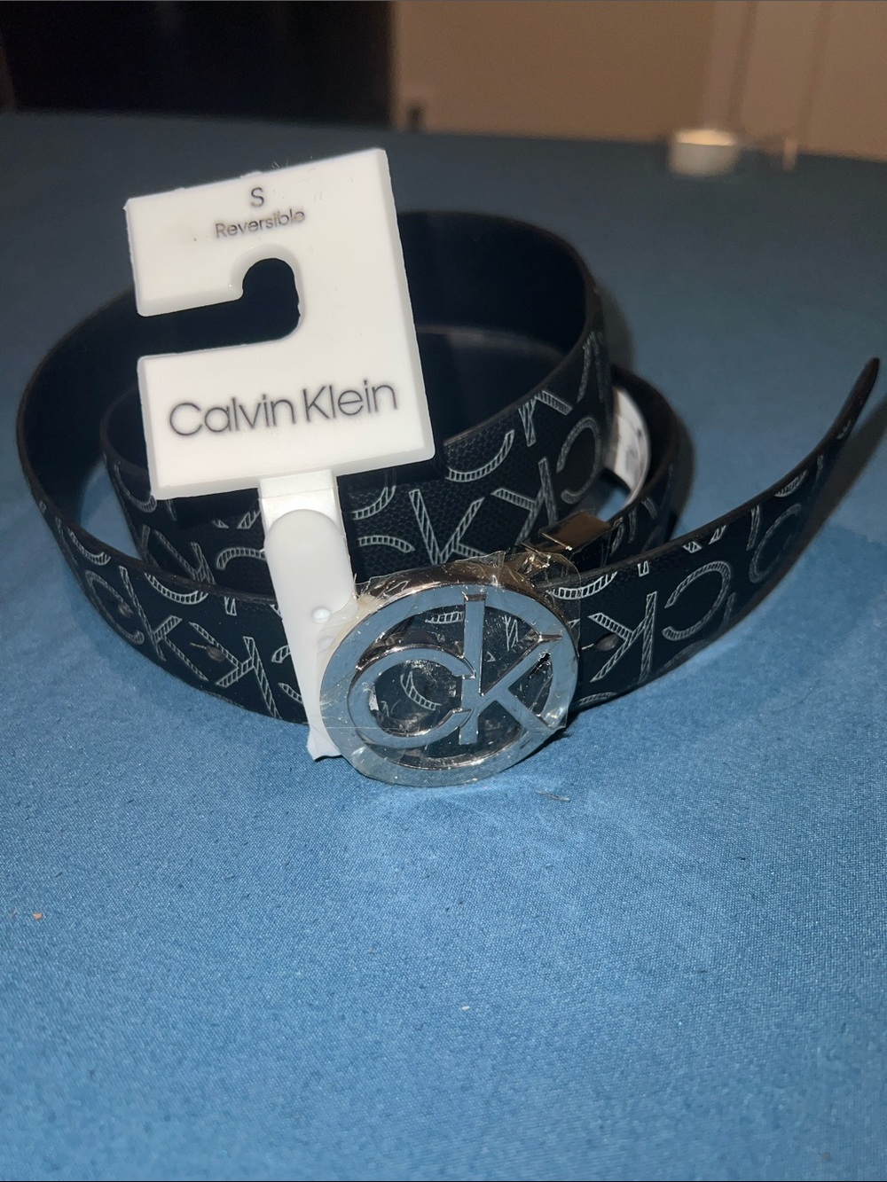 Calvin Klein Black Monogram Logo Buckle Belt